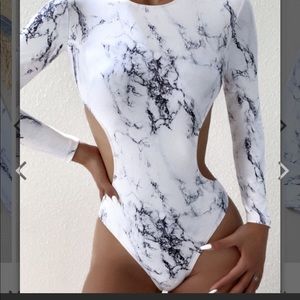 Marble Print Cut-out One Piece Swimsuit Also can be worn as bodysuit. NWOT